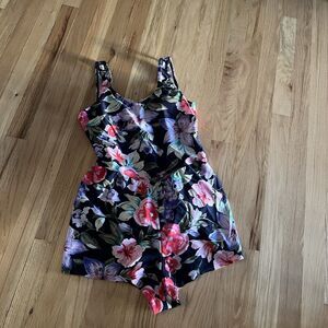 Blair Swimwear Swim Suit 1 Piece Blue Floral Boy Shorts Size 10 VTG  EUC